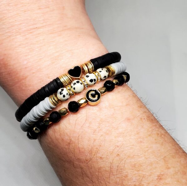 Black and Grey Initial Stack with Dalmatian Beads