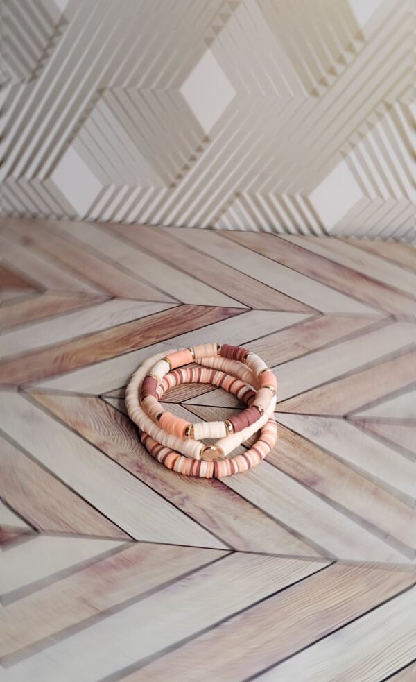 Peach and Terracotta Heishi Bracelet Stack - Image 2