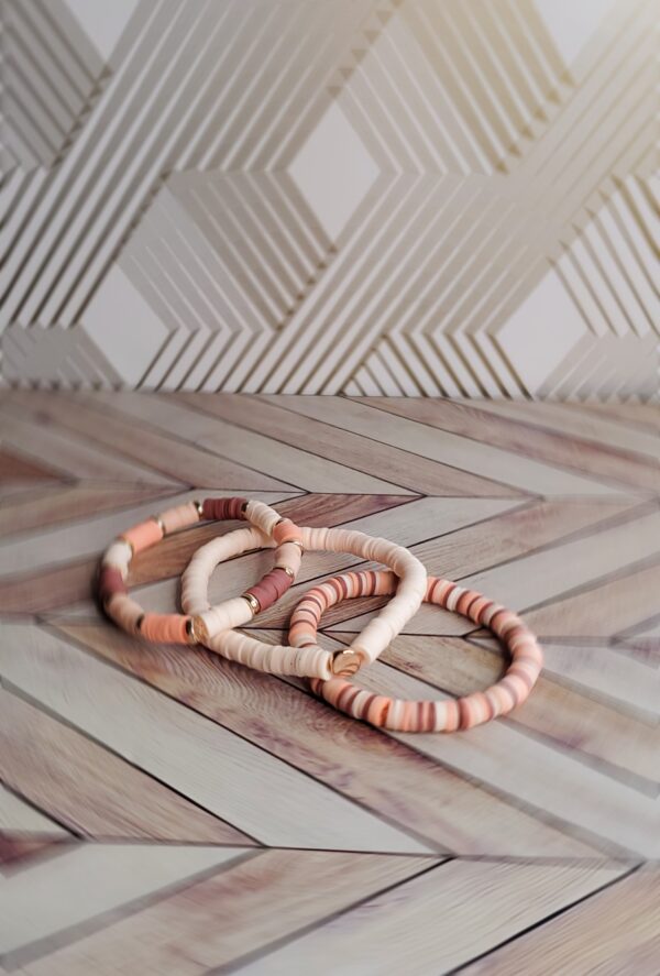 Peach and Terracotta Heishi Bracelet Stack - Image 3