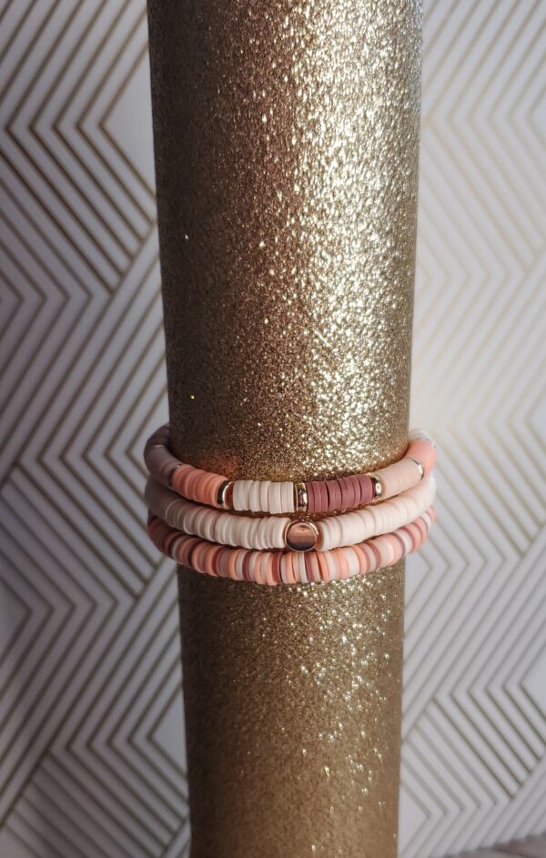 coral, burgundy heishi bracelet stack