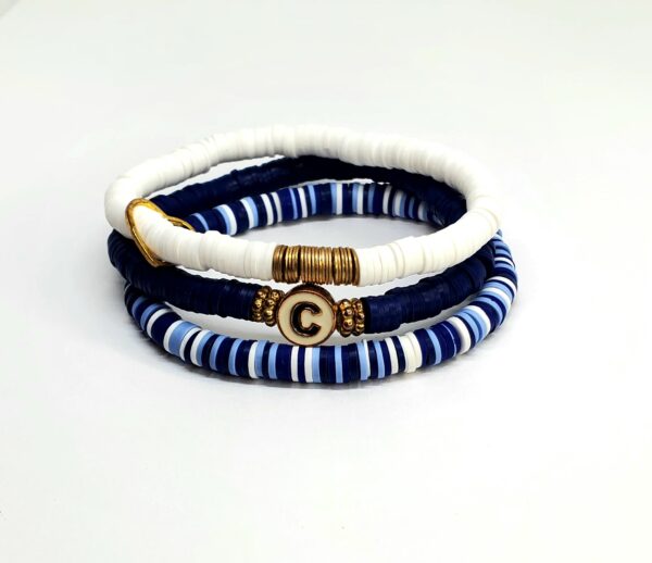 Beautiful Blue Initial Heishi Bead Bracelet Stack