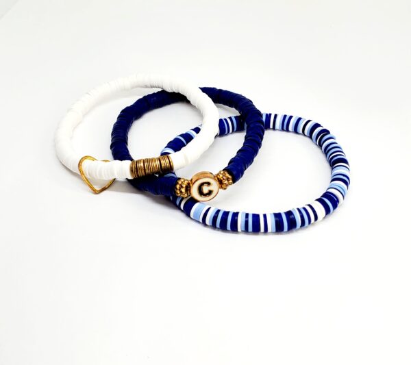 Beautiful Blue Initial Heishi Bead Bracelet Stack - Image 2