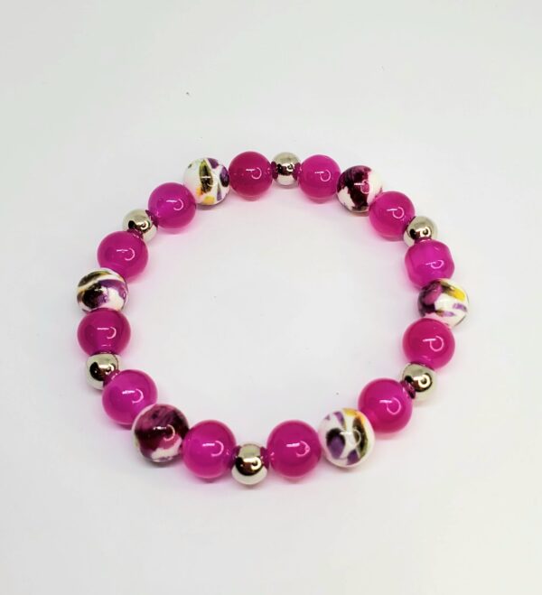 Fuchsia Glass Beads with Floral Beads