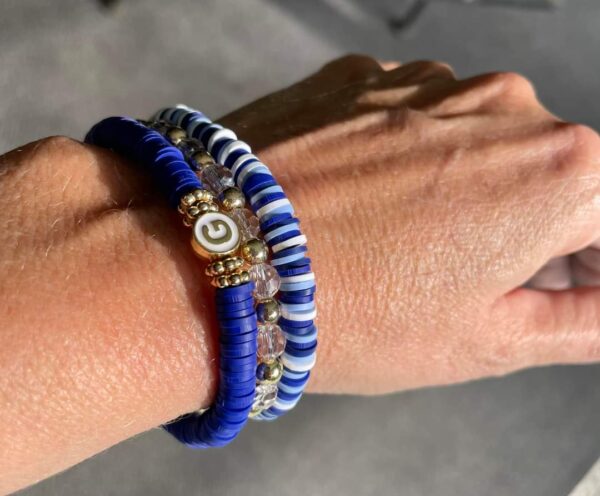 Beautiful Blue Initial Heishi Bead Bracelet Stack - Image 6