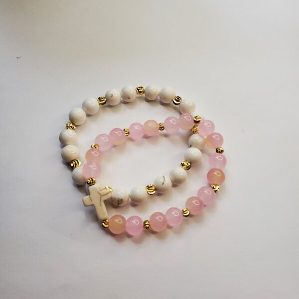 Pink with White Turquoise Bracelet Set - Image 3