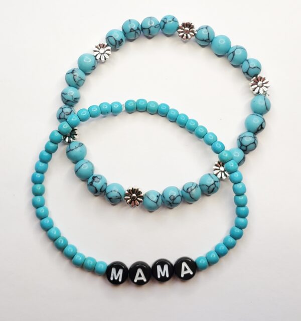 Turquoise Flower and Mama bracelet stack