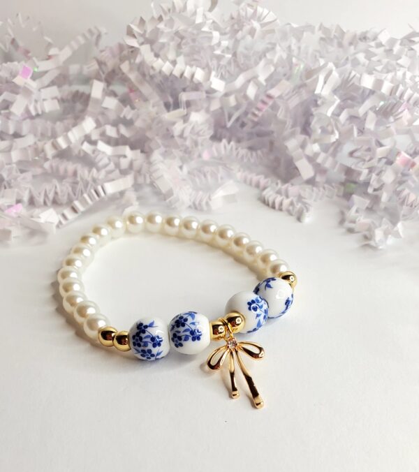 Blue Floral, Pearl with Bow Charm - Image 4