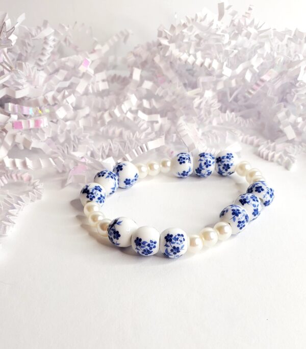 Blue Floral, Pearl with Bow Charm - Image 3